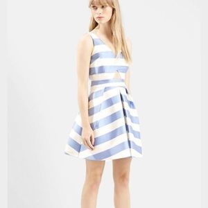 Topshop blue & white horizontal striped silk dress